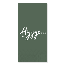 Indlæs billede til gallerivisning Serviet med skrift "hygge" - Grønne m/ hvid skrift
