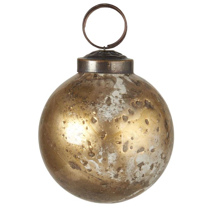 Julekugle - hvid/messing-look - 8,3 cm